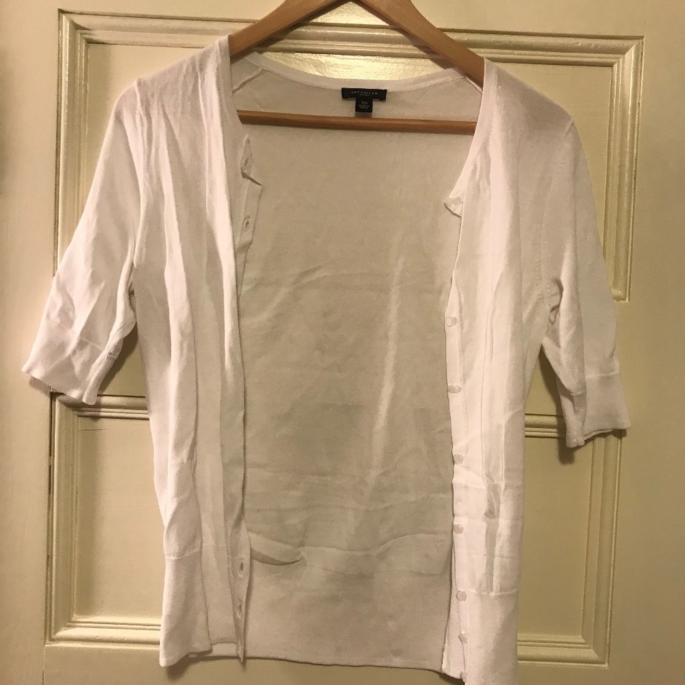 White Ann Taylor Short Sleeved Cardigan